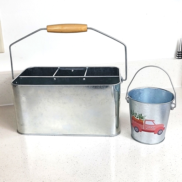 Calvanized Utensil Organizer and small galvanized pail - Picture 2 of 7